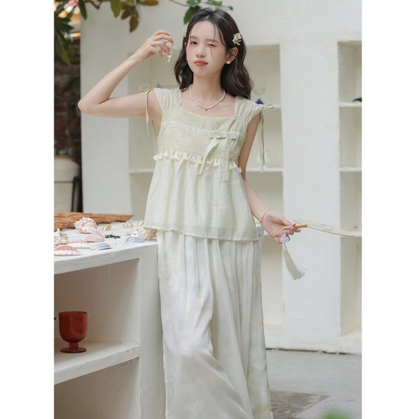 Wide leg summer culottes short sleeve tops for women